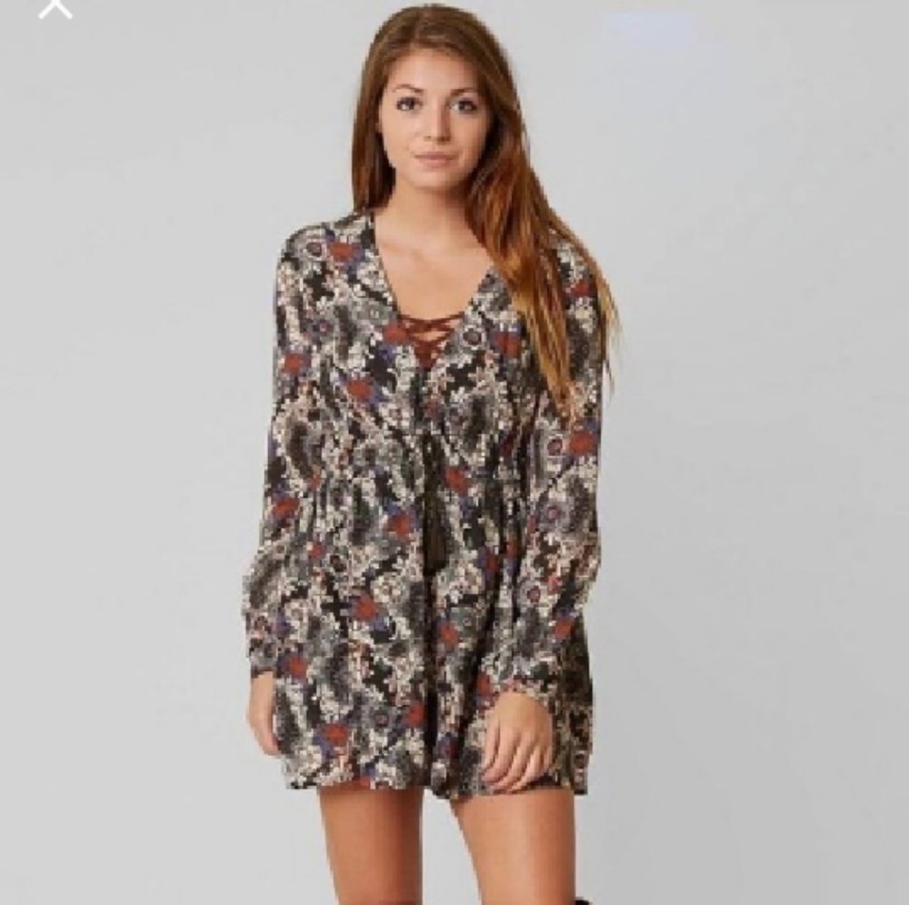 Free People Boho Floral Stealing Fire Henley Dress